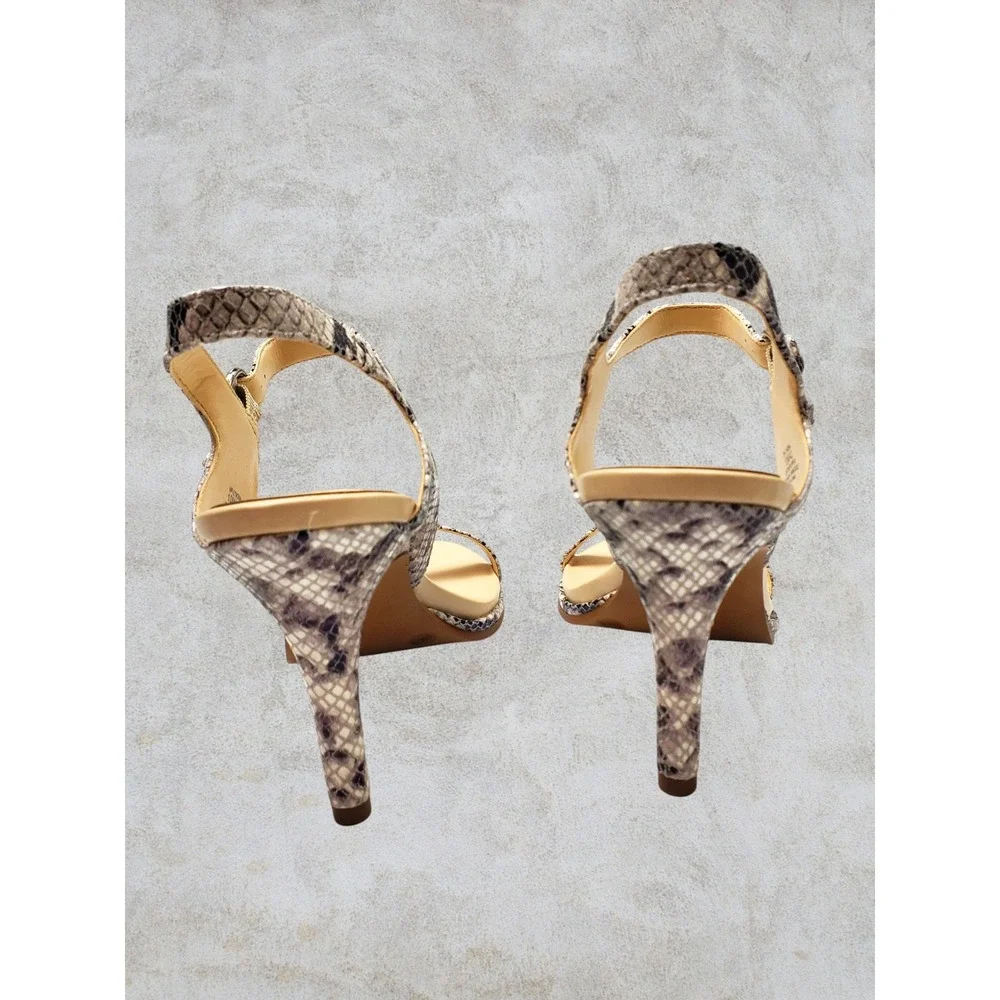 Vince Camuto Lynona Black White Soft Glossy Python Ankle Strap Heels Size‎ 10